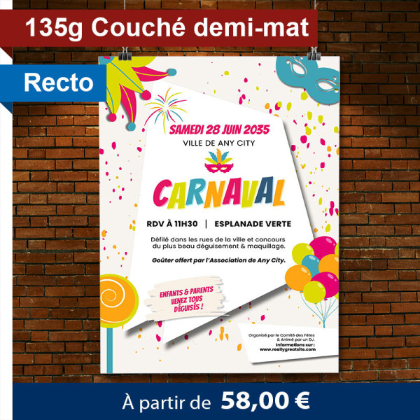 Affiche A3 (29,7x42 cm) Recto 135g Couché Demi-Mat